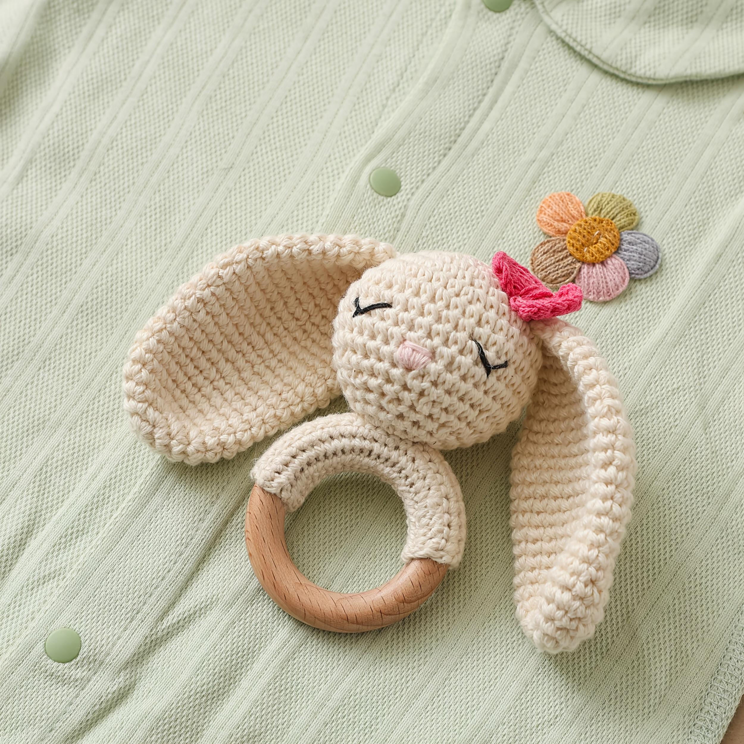 Crochet Bunny Toy Rattle Easter Gift Newborn Keepsake