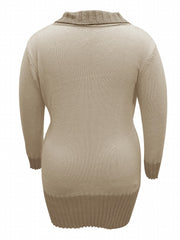  Colorblock Cable Button V-Neck Mini Sweater Dress