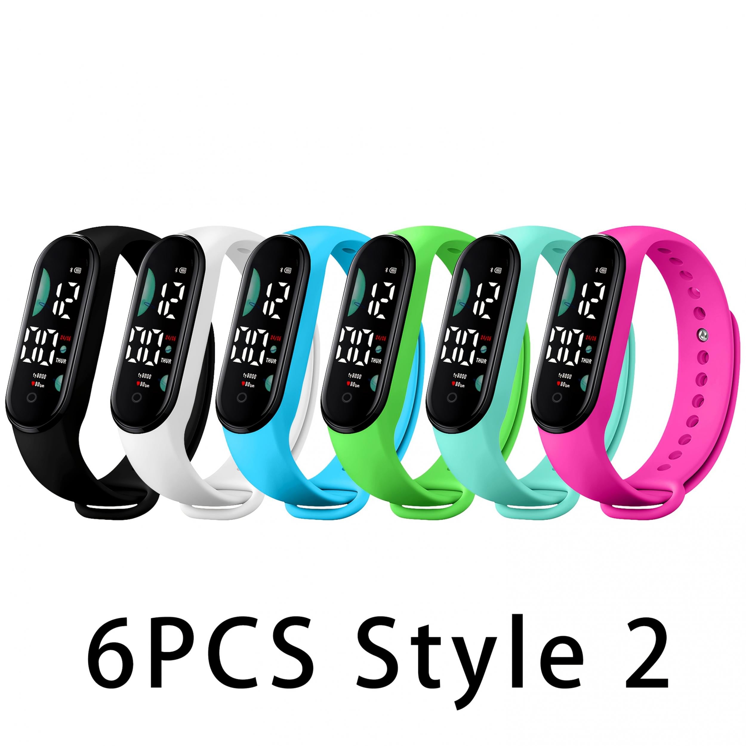 6pcs LED Sports Watch 24H Display Durable PVC Strap for Kids