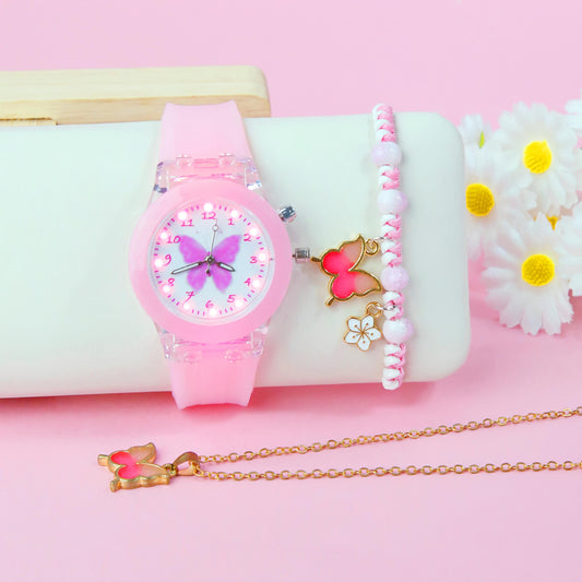 3pcs Girls' Quartz Watch Bracelet Set LED Glow in the Dark Silicone Strap