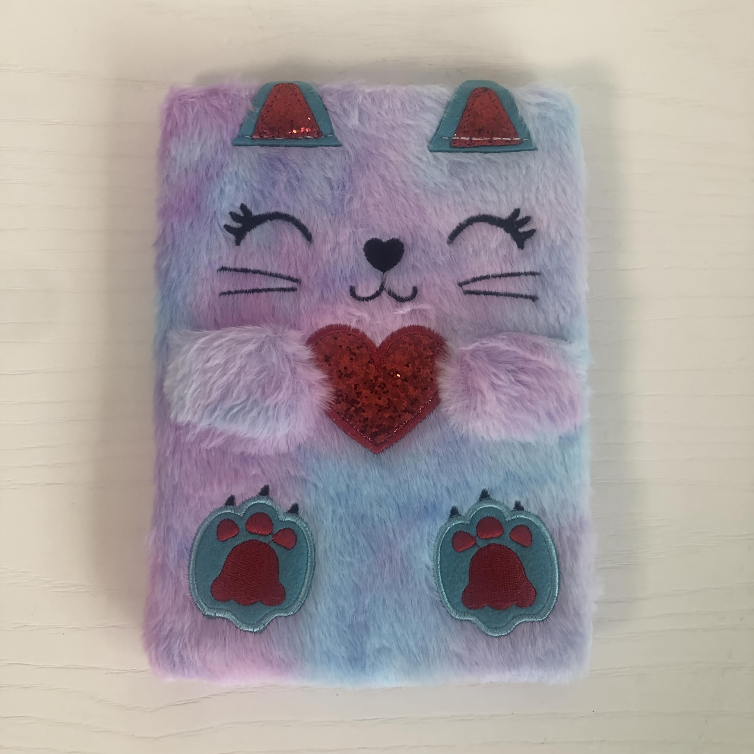 Pastel Purple Cat Plush Notebook A5 Blank Pages Journal