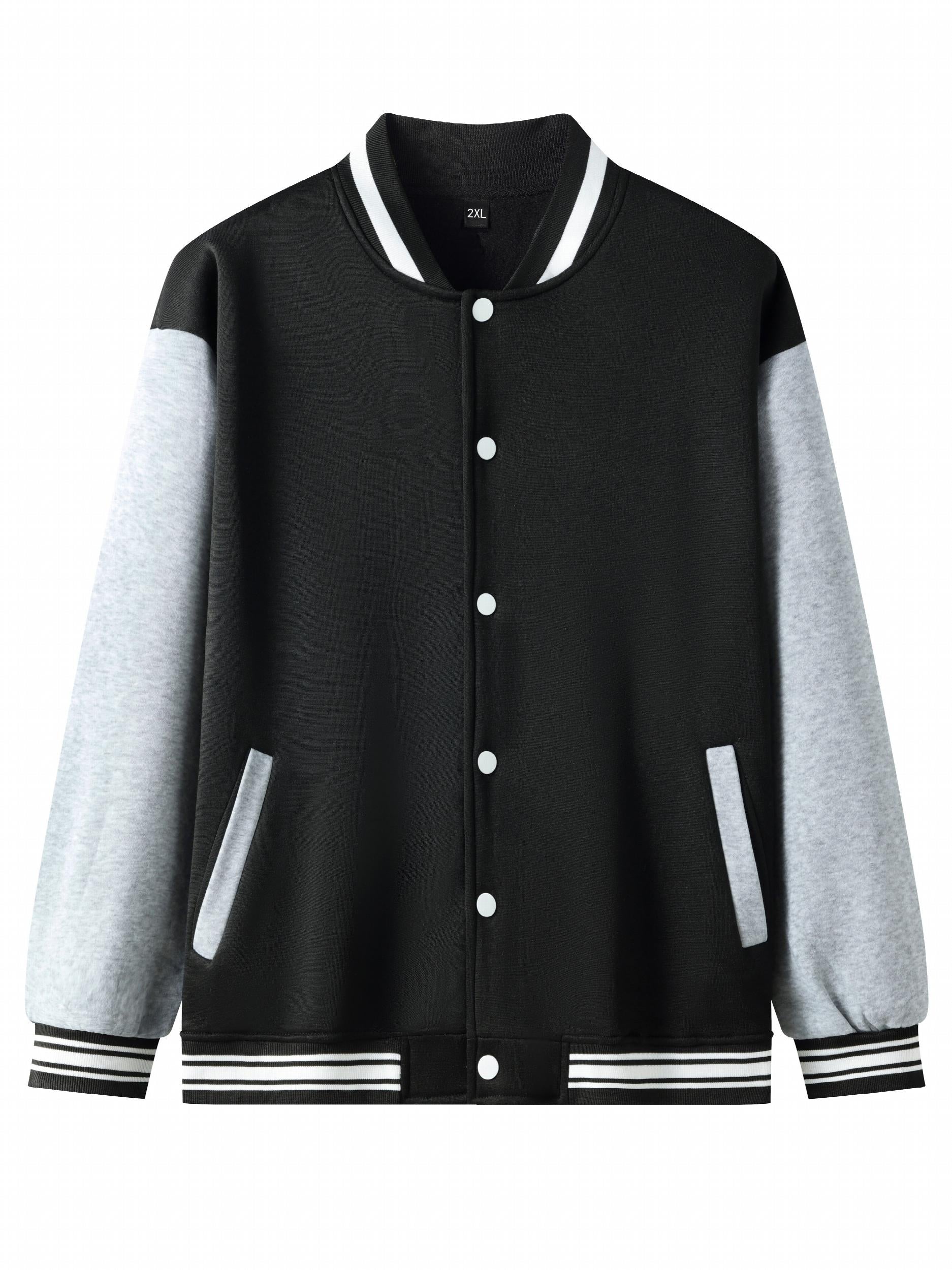 Anime Portrait Embroidery Varsity Jacket Men's Casual Block Button Up