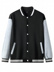 Anime Portrait Embroidery Varsity Jacket Men's Casual Block Button Up
