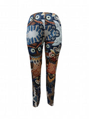  Tribal & Owl Print Elastic High Rise Skinny Pants