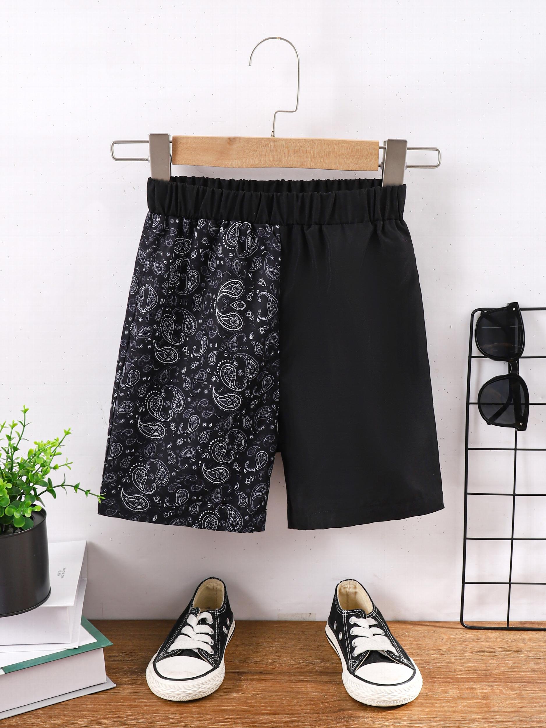 Men's Paisley Print Elastic Waist Workout Shorts