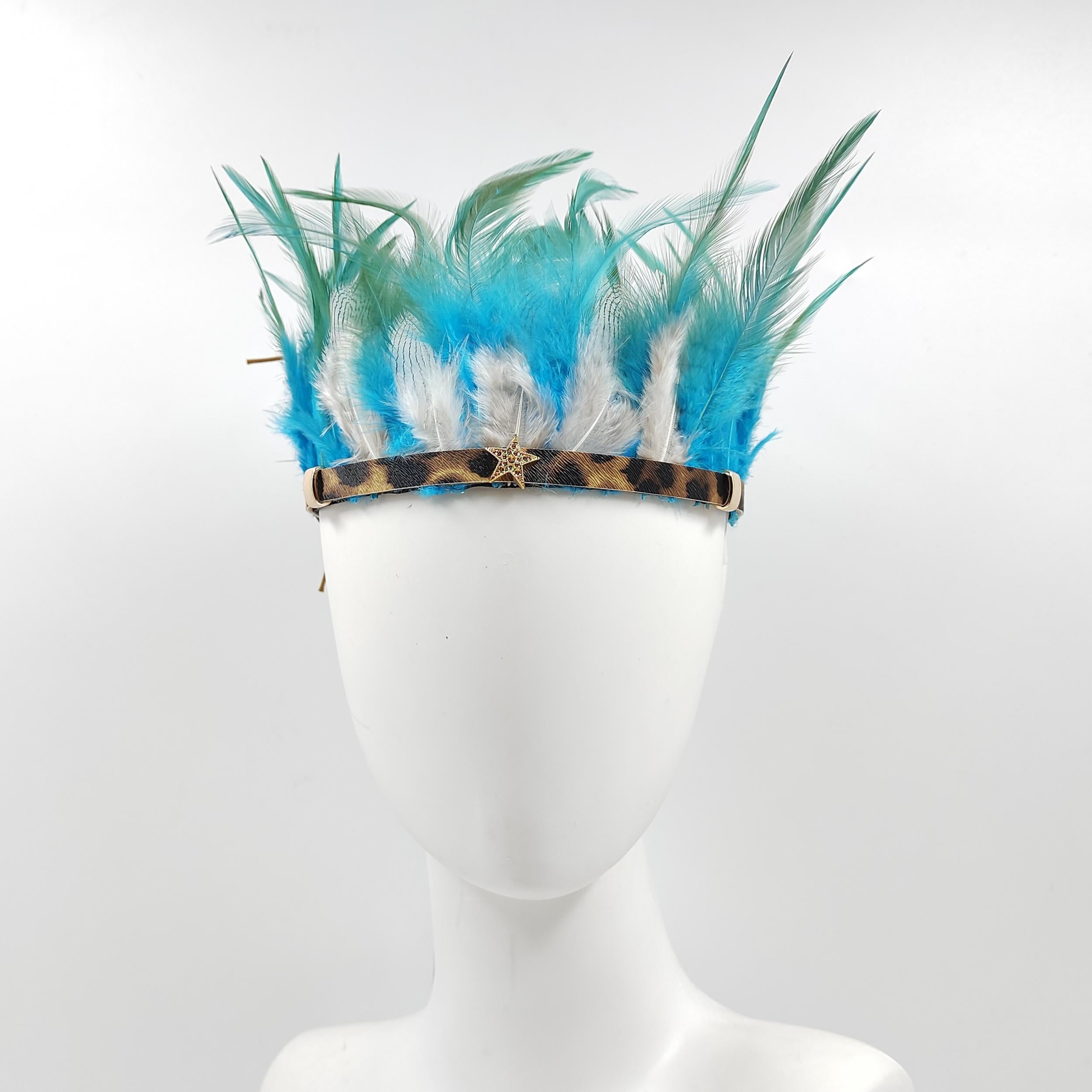 Adjustable Headband with Feathers Star Accents