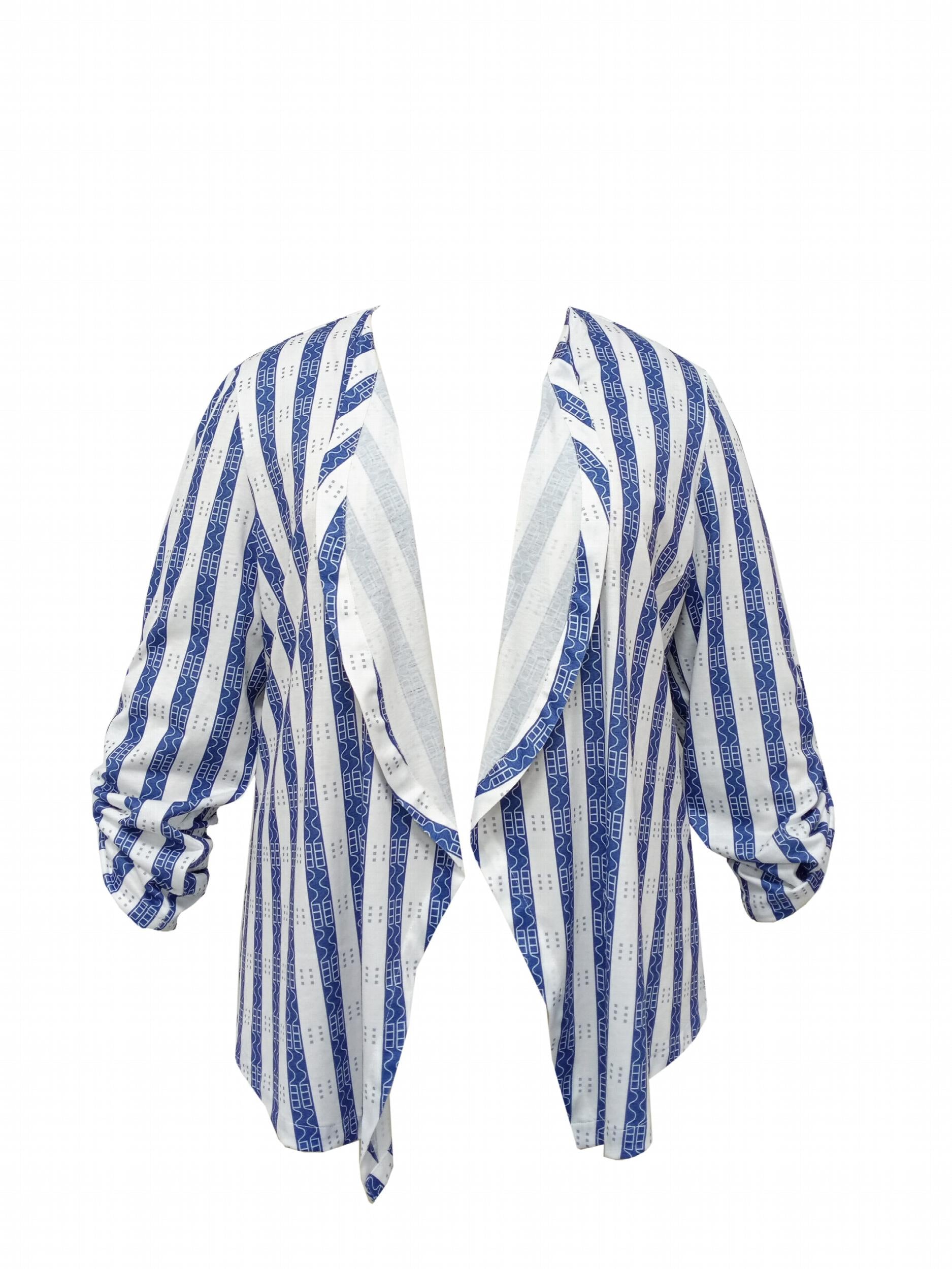  Stripe Print Open Front Cardigan