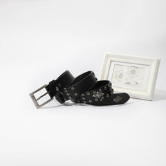 Vintage Rhombus Pattern Studded Leather Belt - Hip Hop Punk Style