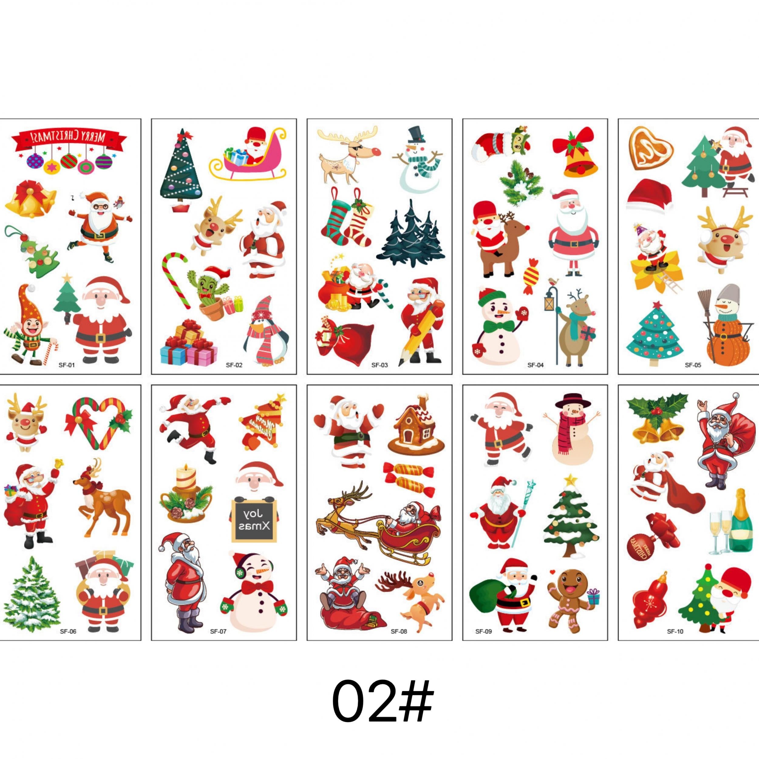 10pcs Christmas Tattoo Stickers Santa Claus Elk Christmas Tree Gift Waterproof