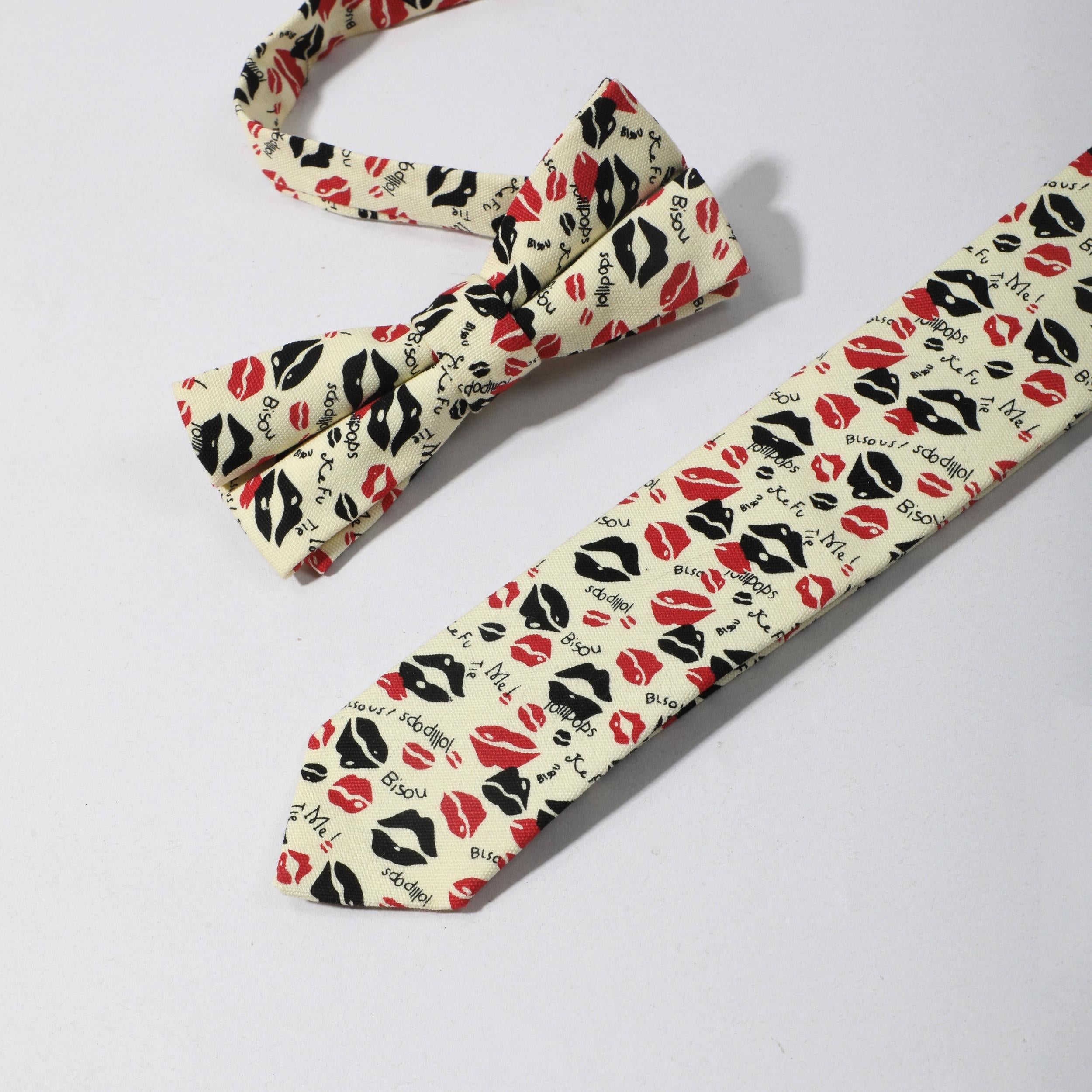 Men's Lip Pattern Necktie Bow Tie Set Business Wedding Party Wear