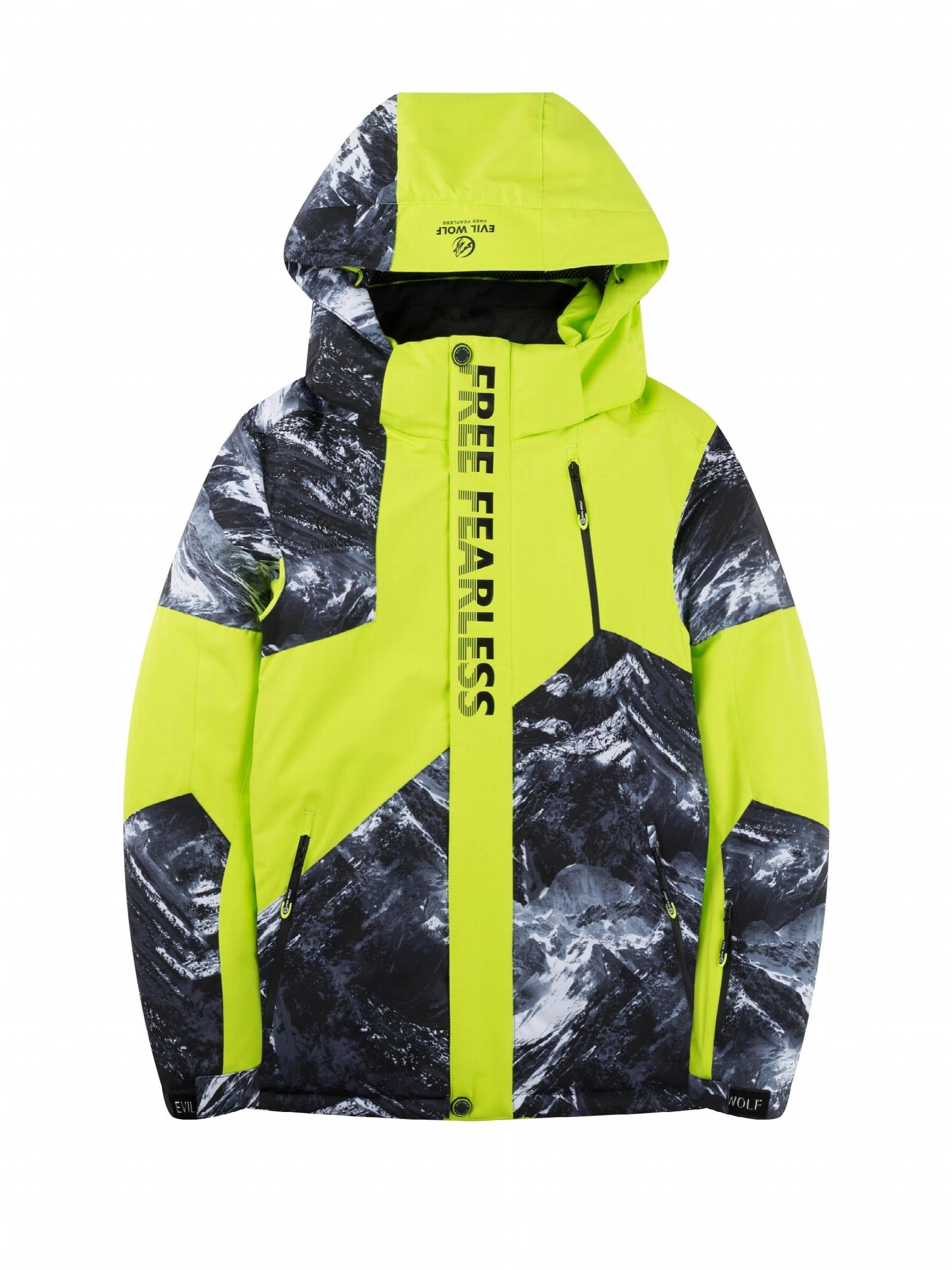 Men's Hooded Windproof Ski Jacket with Zip Pockets