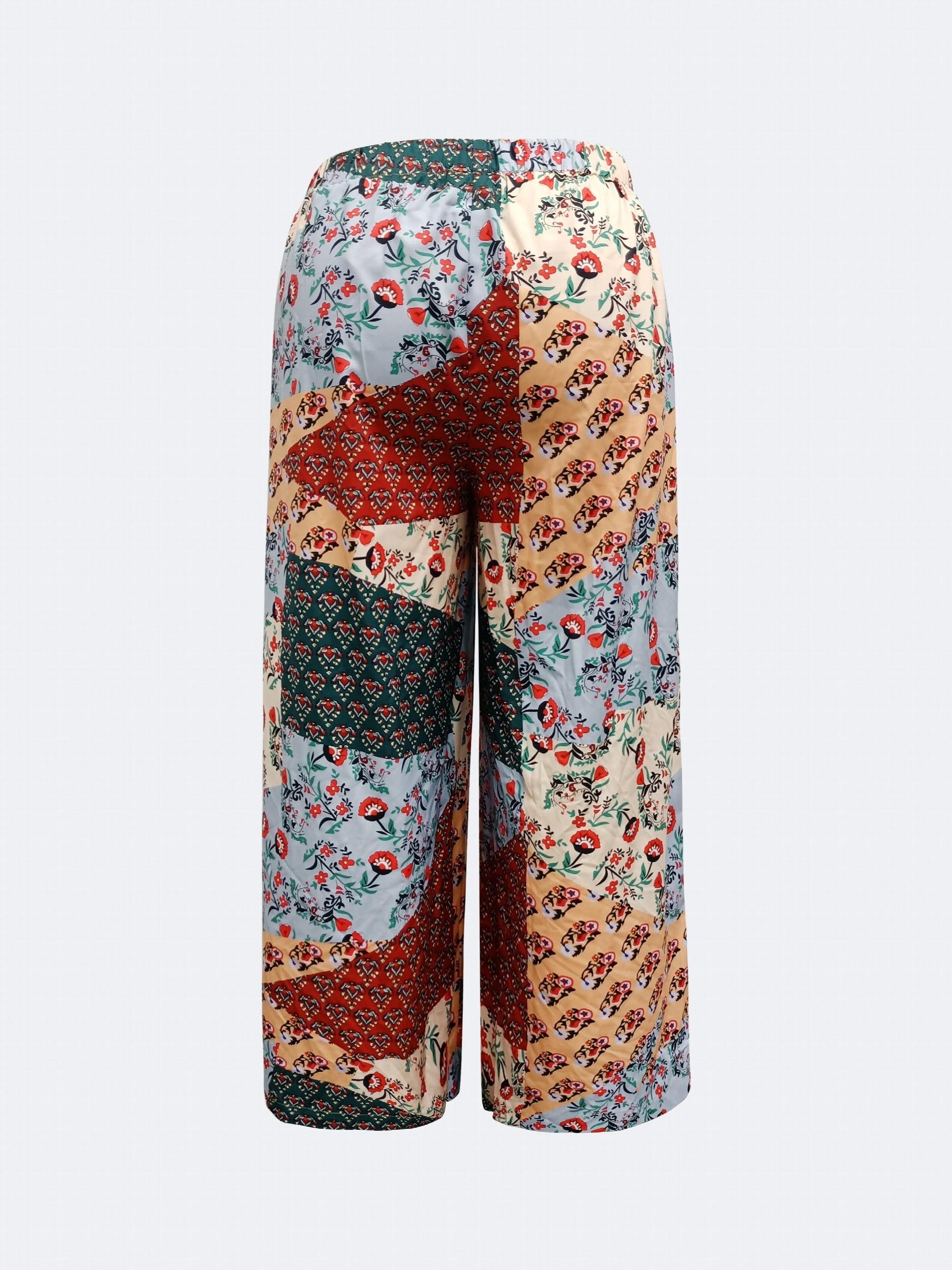  Boho Pants Women's Plus Patchwork Print Wide Leg Trousers