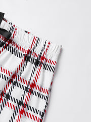 Plaid Pajama Set Crew Neck Cami & Shorts & Bow Pants