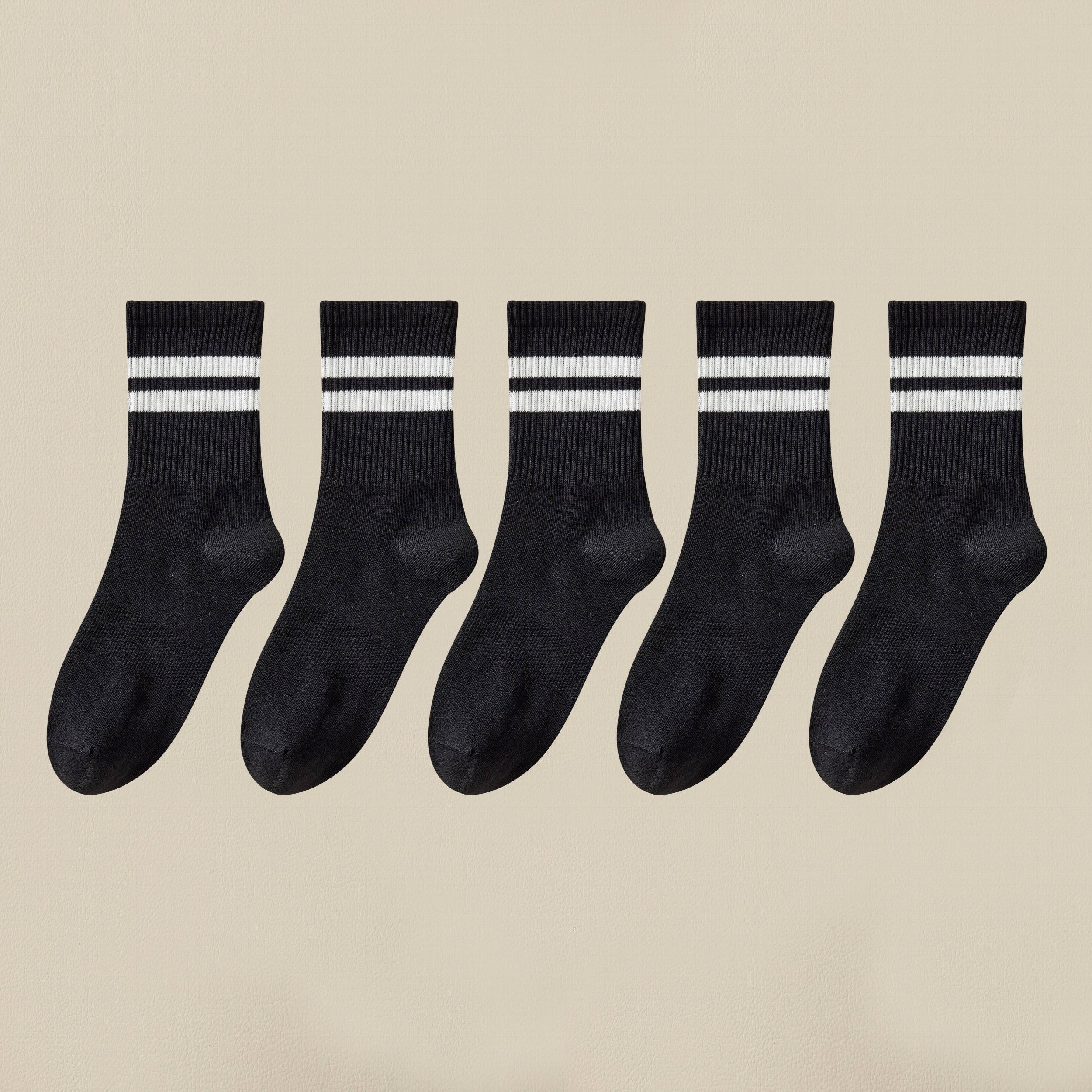 5 Pairs Stripe Print Ribbed Socks Soft Mid Tube Women's Stockings