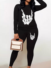  Skull Print Top & Leggings 2 Piece Set