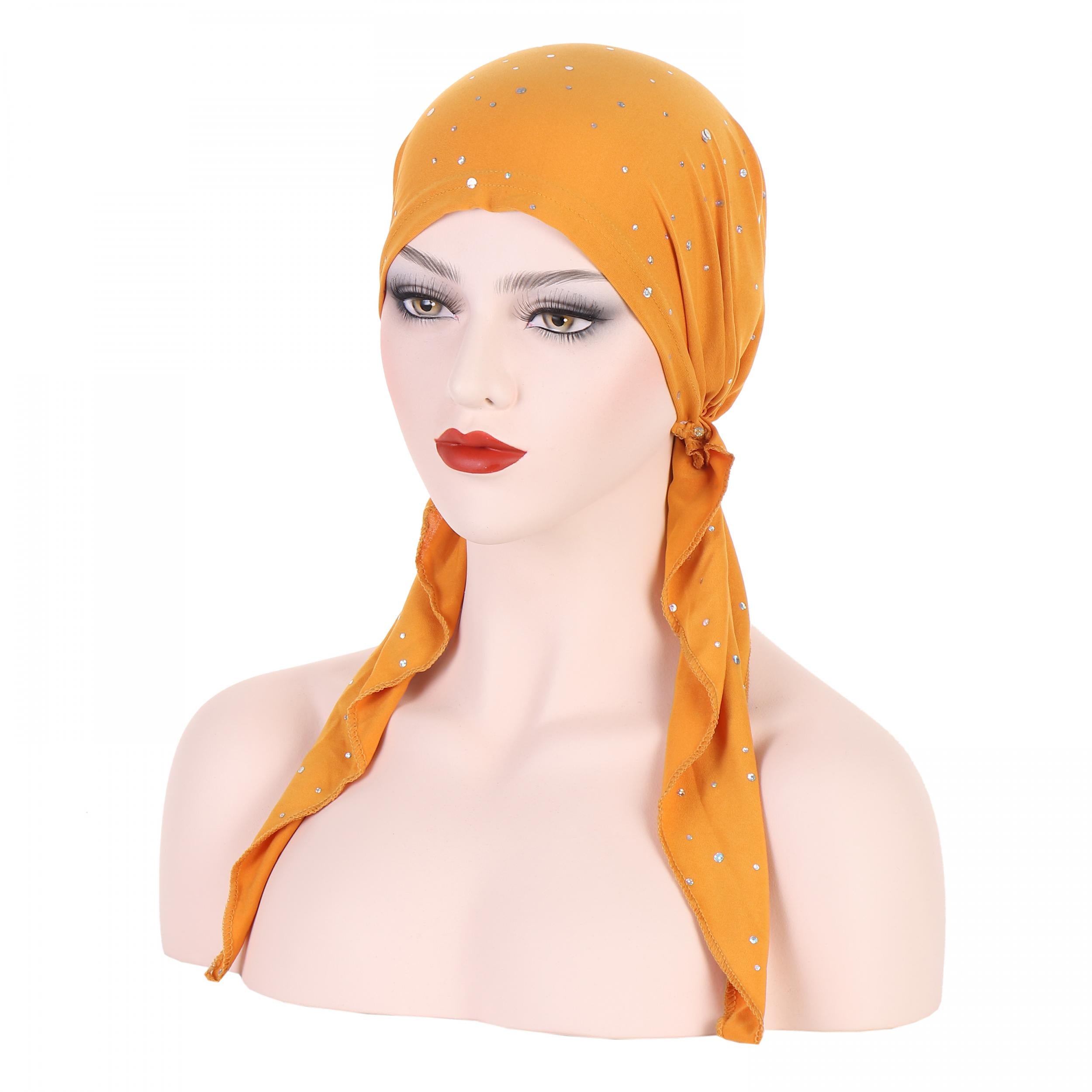 Rhinestone Decor Turban Cap Lace Up Headwrap Beanie Bandana Chemo Hats