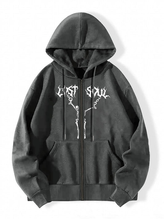 Skull Graphic Halloween Hoodie Long Sleeve Drawstring Top