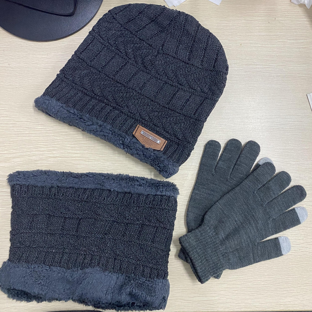 3-Pack Winter Knitted Beanies Hats Gloves Scarf Touch Screen Men Women