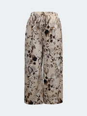  Floral Print Wide Leg Trousers with Drawstring Waist