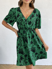 Floral Print Surplice Neck Short Sleeve Dress for Women