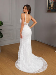 Boho Lace V Neck Wedding Dress
