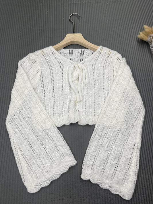 Tie Front Knit Cardigan V Neck Sweater Women's Clothing