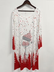Women's Plus Christmas Dress with Hat & Tree Print