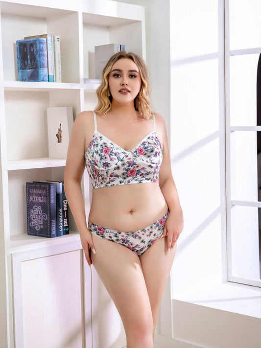  Floral Print Underwire Bra & Mid Waisted Panty Set