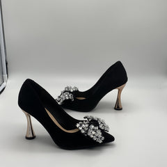 Rhinestone Bow High Heel Pointy Pumps Slip On Dress Shoes