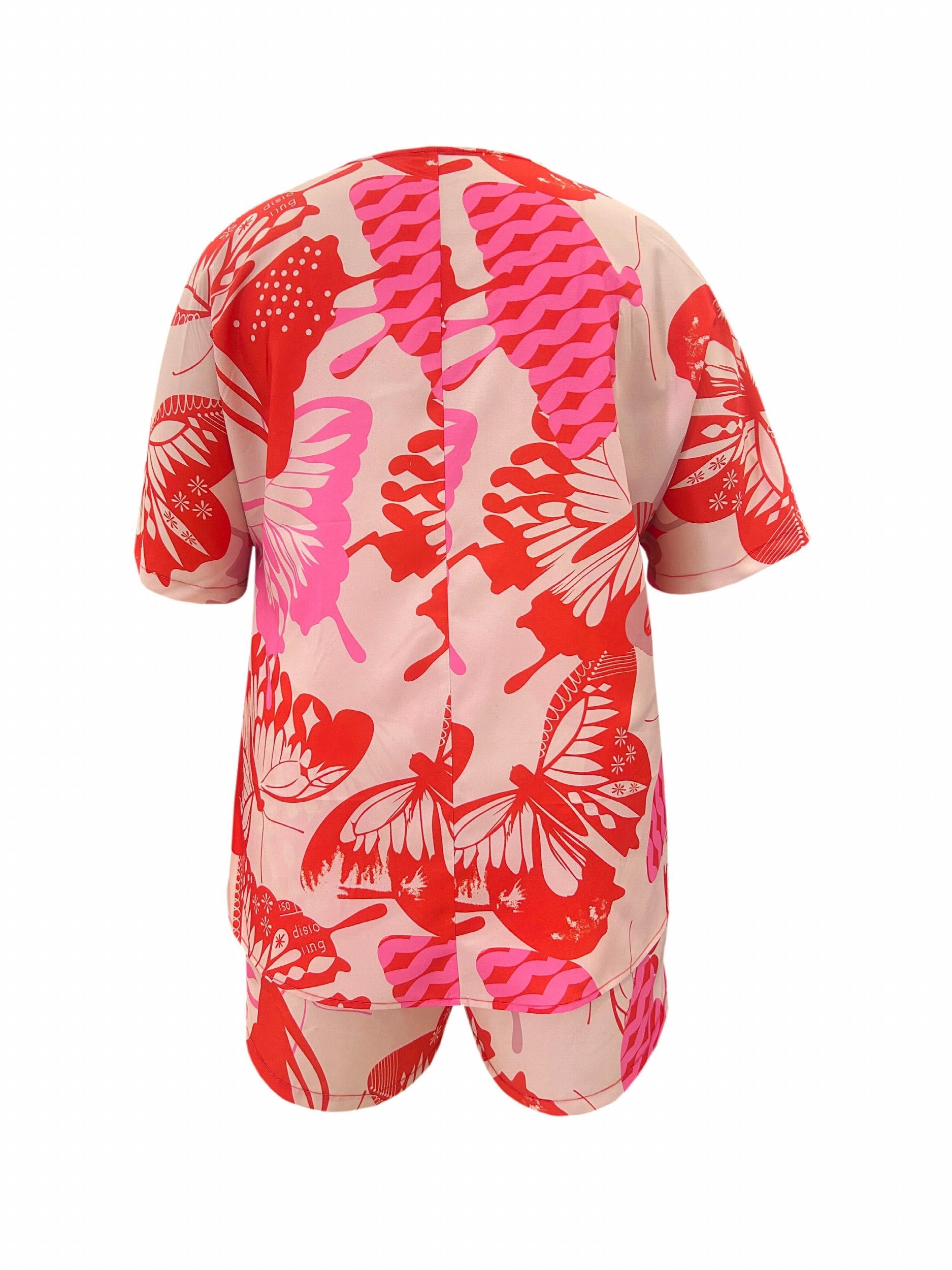 Women's Plus Butterfly Print Top & Shorts Outfit Set