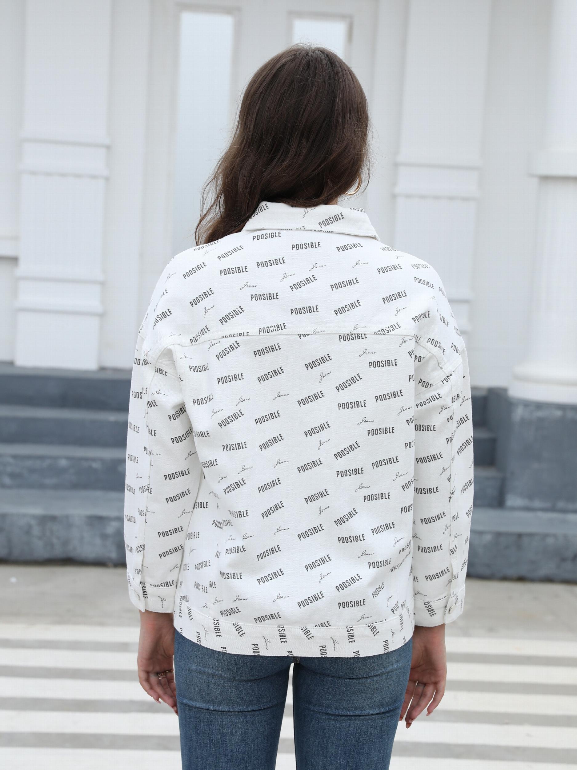 Letter Print Denim Jacket Casual Coat Women's Clothing
