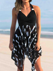  Butterfly Print Tankini Set with Asymmetrical Trim