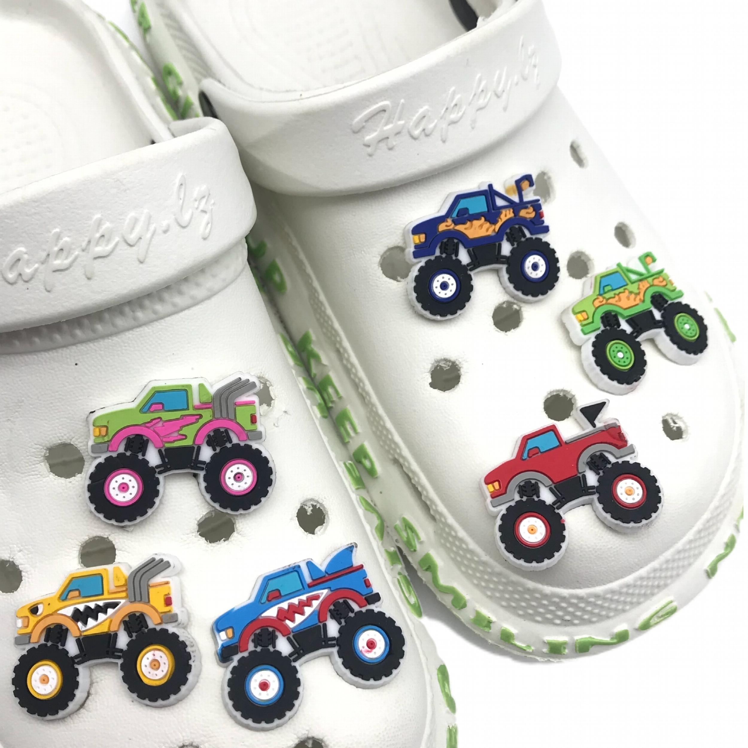 6pcs Trucks Racing Pattern Charms For Clogs PVC Shoes Decorative Accessories