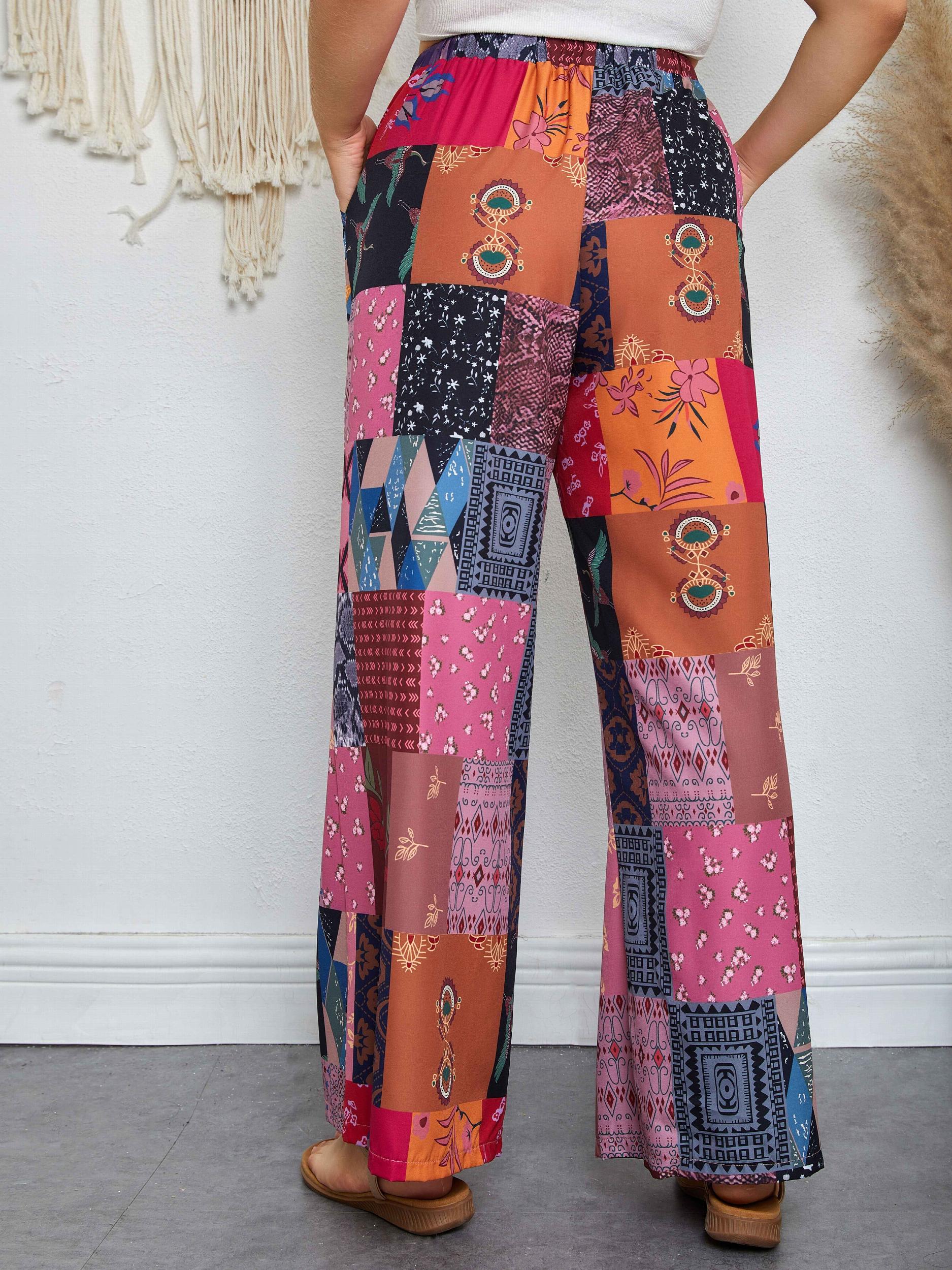 Boho Pants Women's Elastic Drawstring Wide Leg Trousers