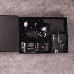 7pcs Men's Gift Set with Box Glasses Wallet Tie Tie Clip Belt