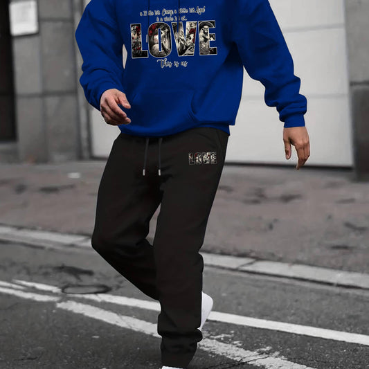 Men's Casual Long Sleeve T Shirt Hooded Sweatshirt & Sweatpants Set