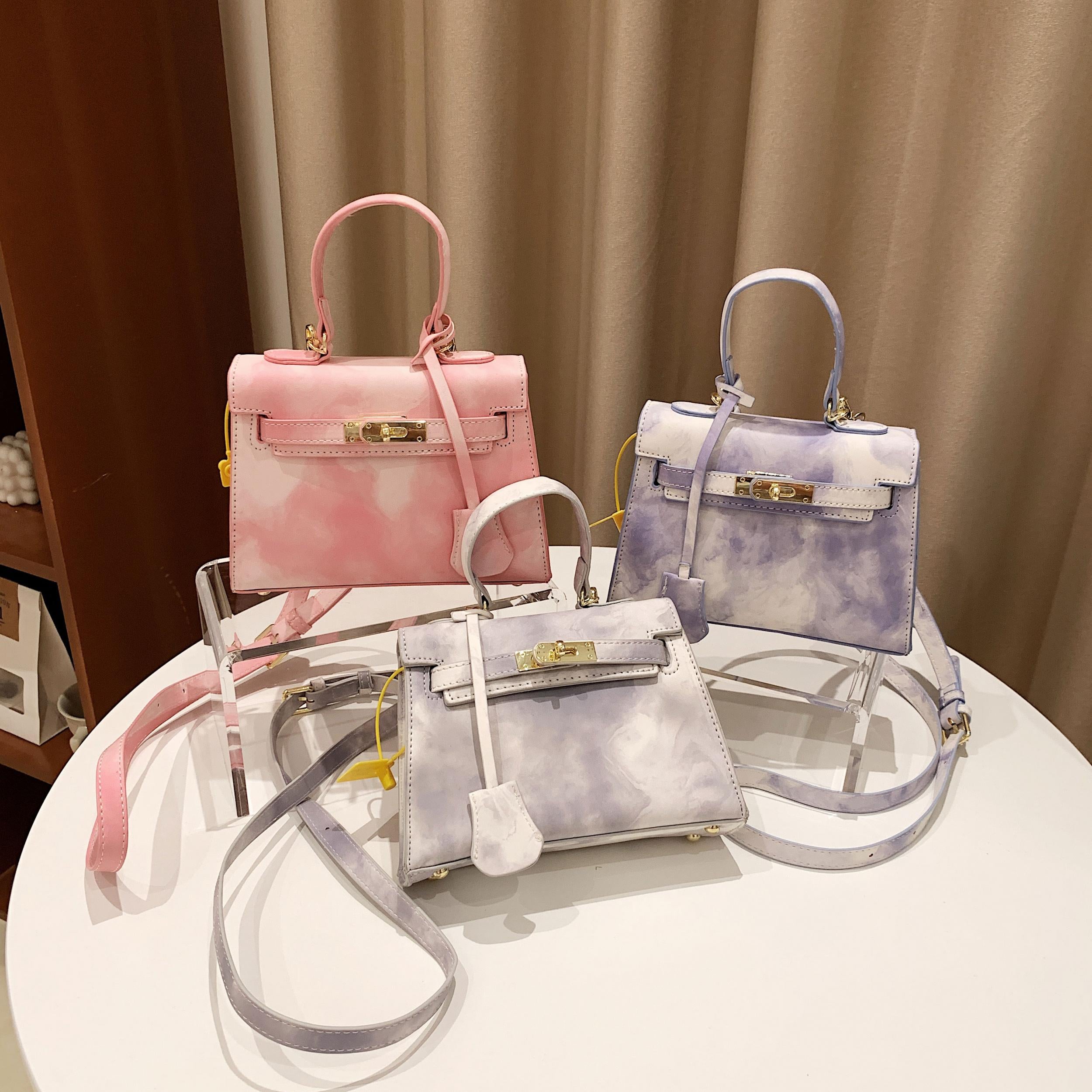 Pink Crossbody Bag with Lock, High-Quality Texture Handbag