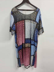  Colorblock Short Sleeve Tee Dress With Pockets
