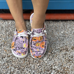 Women's Pumpkin & Letter Pattern Slip On Lightweight Flat Shoes
