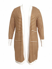  Striped Long Sleeve Open Front Cardigan