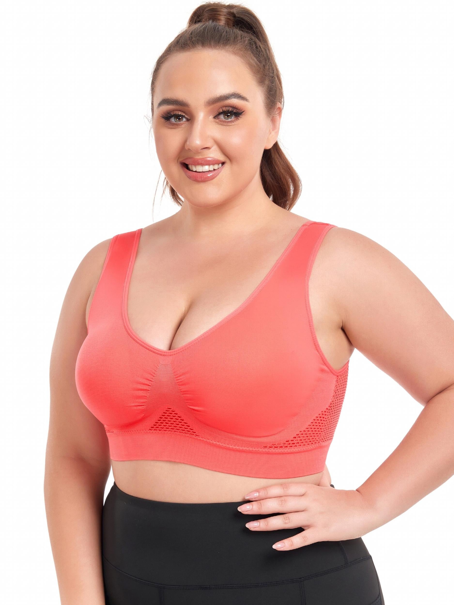  Breathable Eyelet Solid Push Up Non Underwire Sports Bra Women's Plus