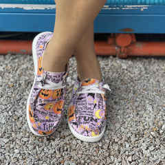 Women's Pumpkin & Letter Pattern Slip On Lightweight Flat Shoes