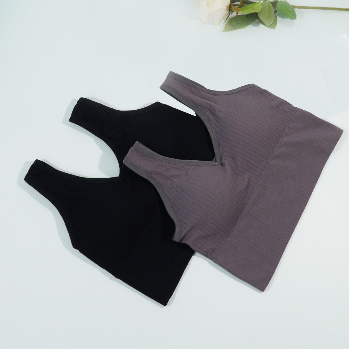 2pcs Solid Ribbed Tank Tops V Neck Padded Women's Lingerie