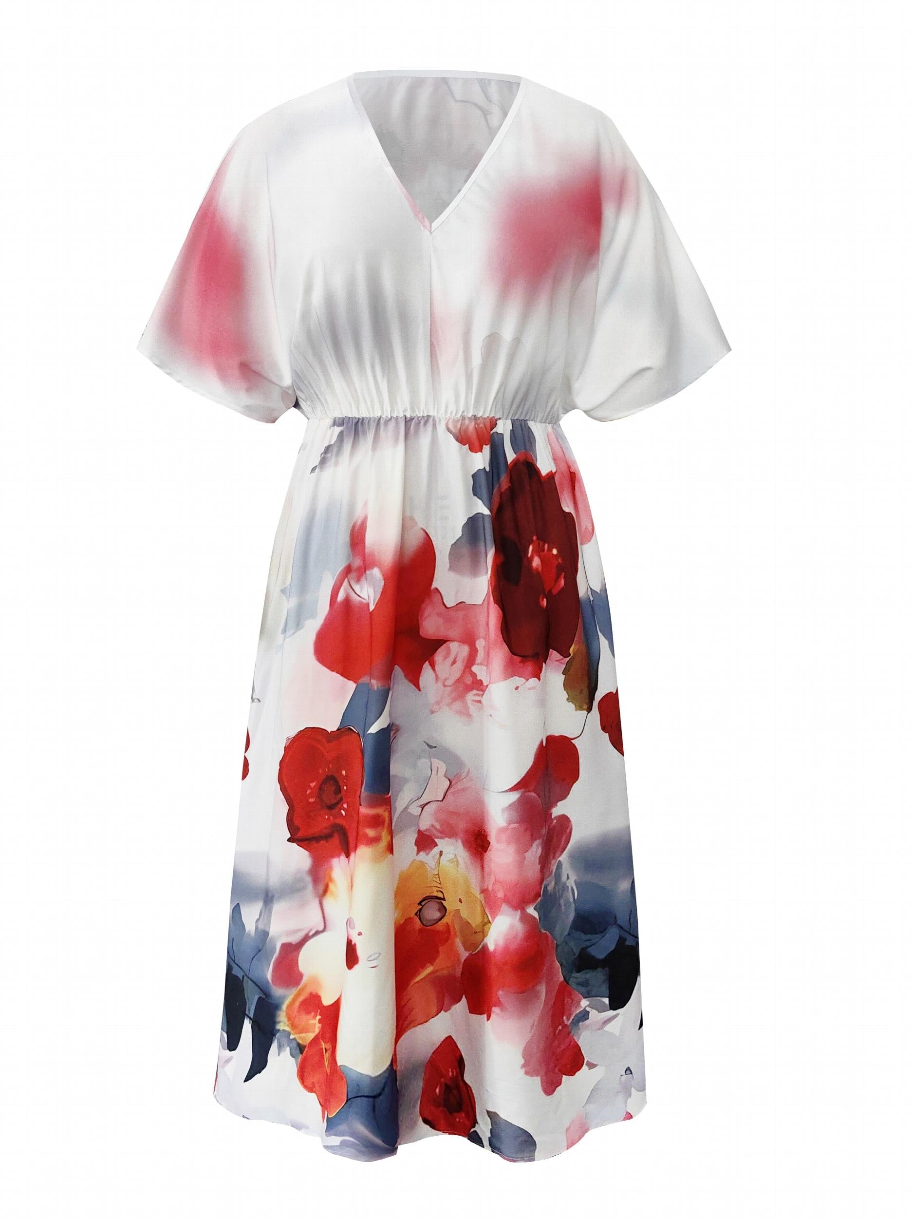 Women's Plus Tie Dye Batwing Sleeve V Neck Loose Fit Maxi Dress