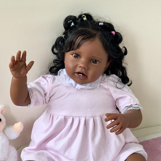 24" Reborn Doll Soft Vinyl Handrooted Curly Hair Dress Up Toy