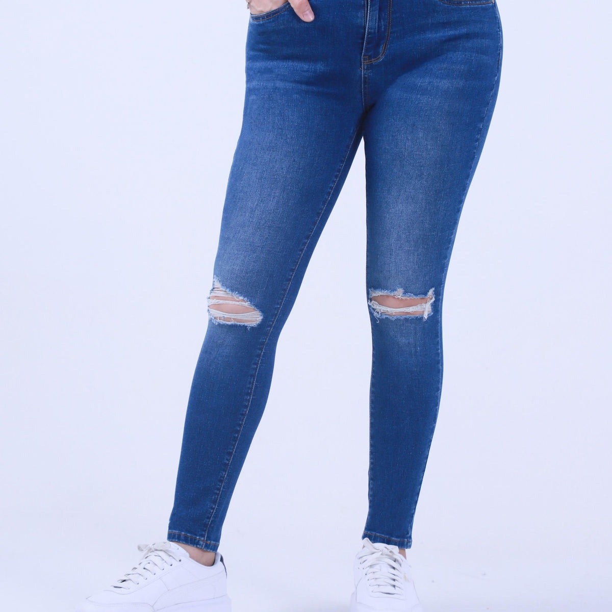  Casual Skinny Jeans Washed Ripped Button Fly High Stretch