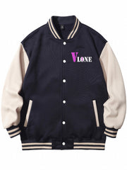 Butterfly Pattern Varsity Jacket Men's Block Button Up Jacket