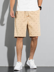 Fish Bone Allover Print Shorts Men's Casual Solid Shorts