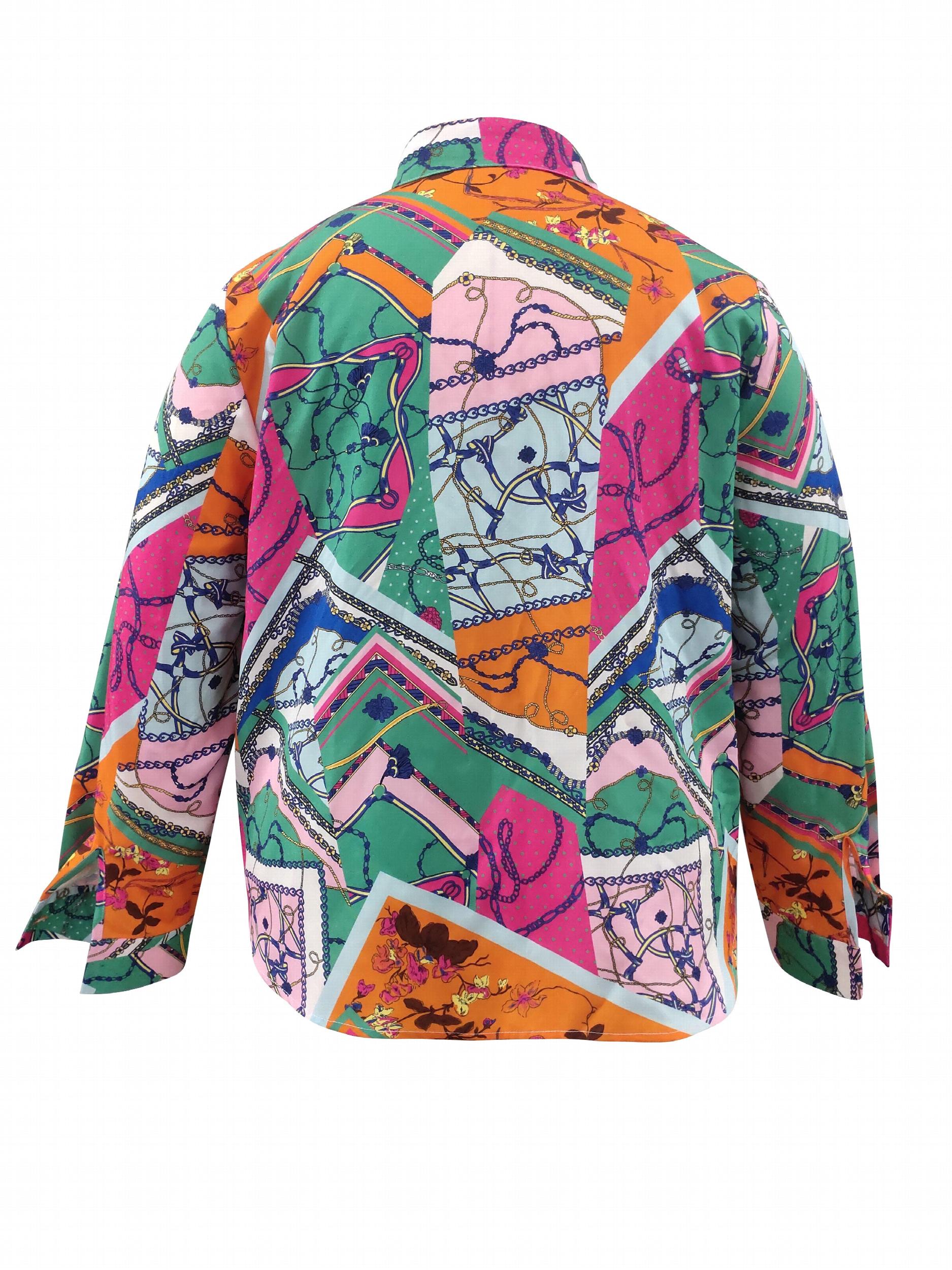  Chain & Floral Print Button Up Long Sleeve Blouse