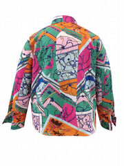  Chain & Floral Print Button Up Long Sleeve Blouse